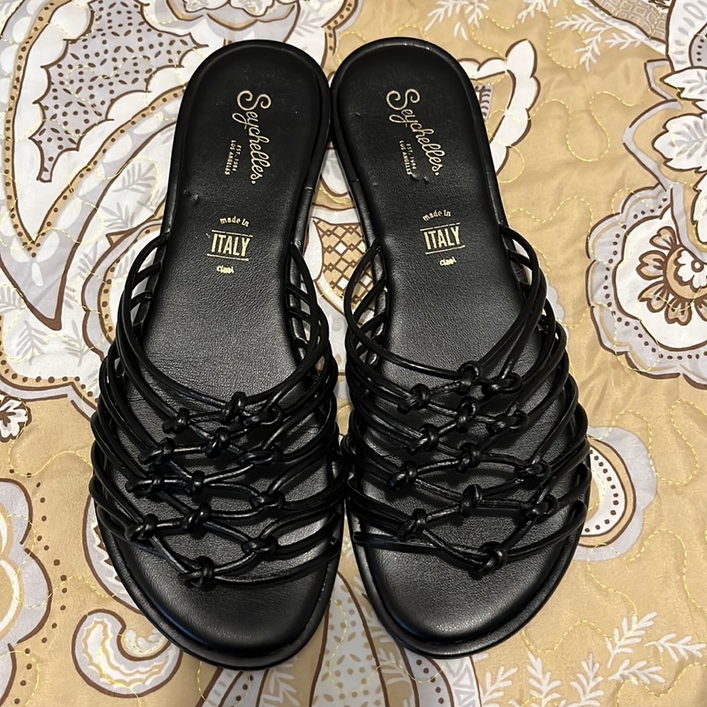 Seychelles Black Knotted Strappy Slide Sandals